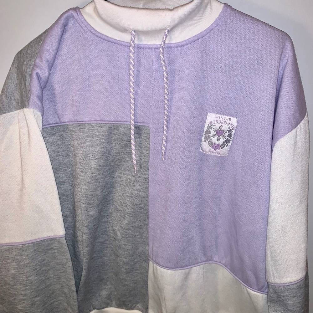 Vintage 90s Lavender Colorblock Collar Crewneck